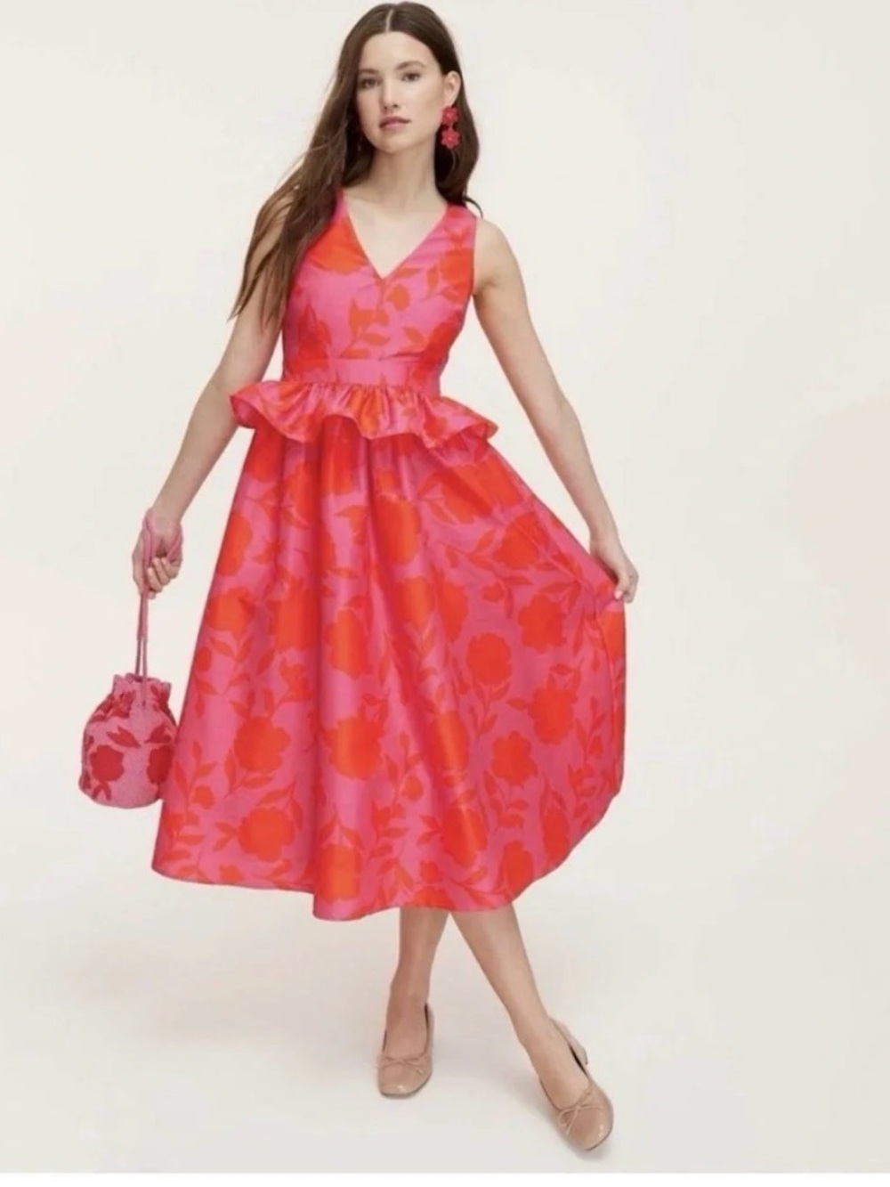 NWT Kate Spade X‎ Target Rose Peplum Ruffle Waist Midi Dress Pink Red